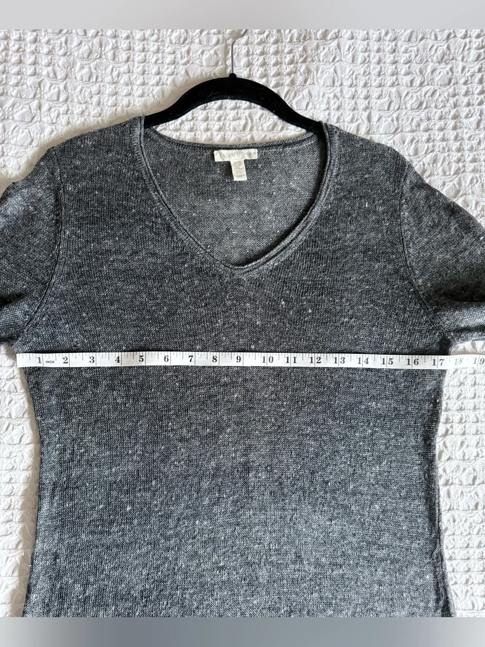 Eileen Fisher Linen Petite Sweater V-Neck Dark Gray Marled Pullover Women's SP